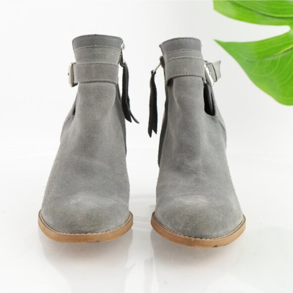 Sam Edelman Womens Maurine Boots Size 7 Gray Blue Suede Block Heel Buckle Bootie - Picture 2 of 13